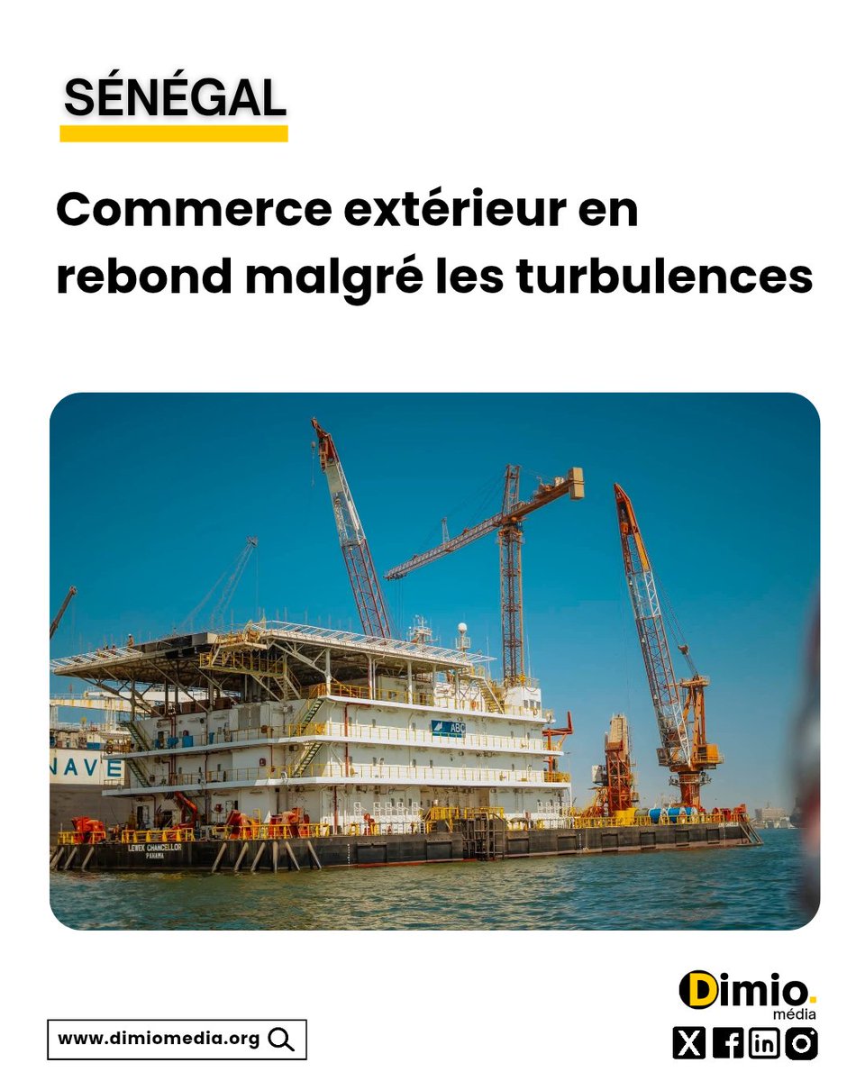 🇸🇳 Le #Sénégal affiche un solde commercial amélioré en août 2025, avec des exportations en forte hausse annuelle malgré un repli mensuel.

🔗 À lire ici : dimiomedia.org/news/senegal-c…