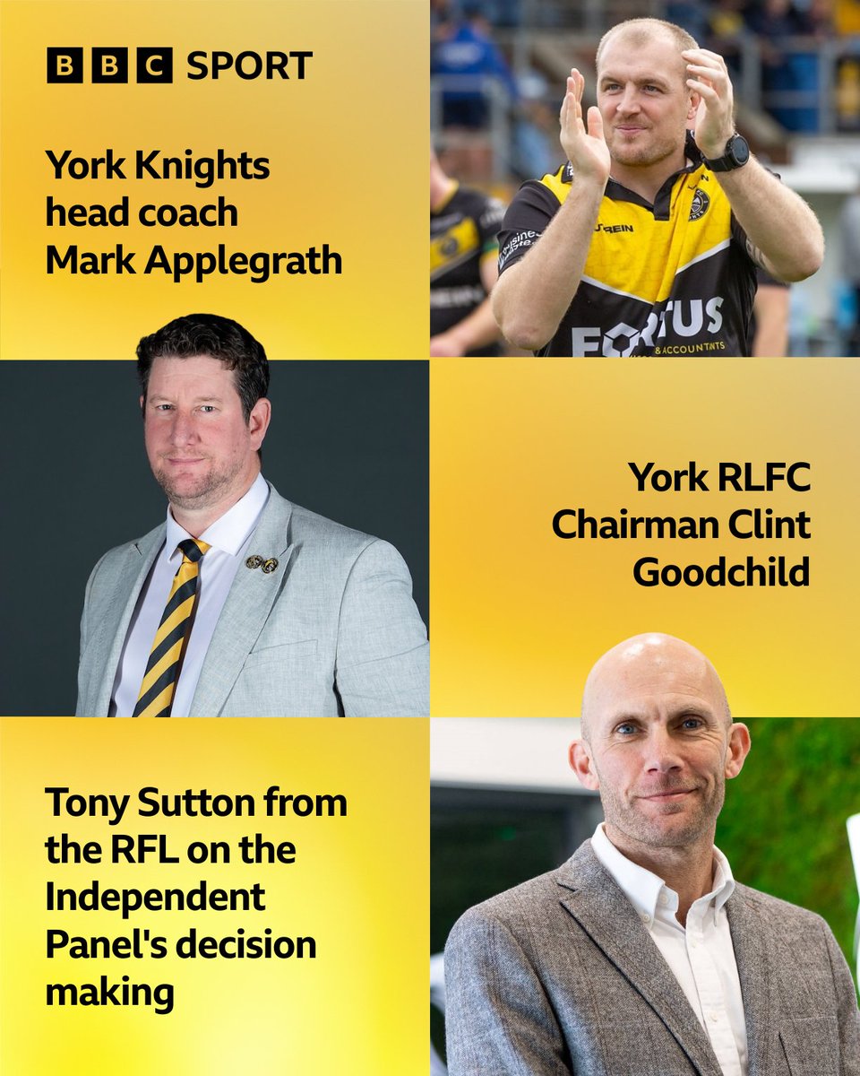 BBCYorkSport's tweet photo. 📻 On @BBCYorkSport tonight from 6-7pm

Reaction to York Knights being accepted into Super League for 2026, hear from:
 
🏉 Andy Atkinson
🏉 Graham Steadman
🏉 Mick Ramsden
🏉 Clint Goodchild
🏉 Mark Applegarth
🏉 Tony Sutton CEO at the RFL

☎️ But we also want to hear from you! 

Listen➡️https://t.co/vutNVCystl