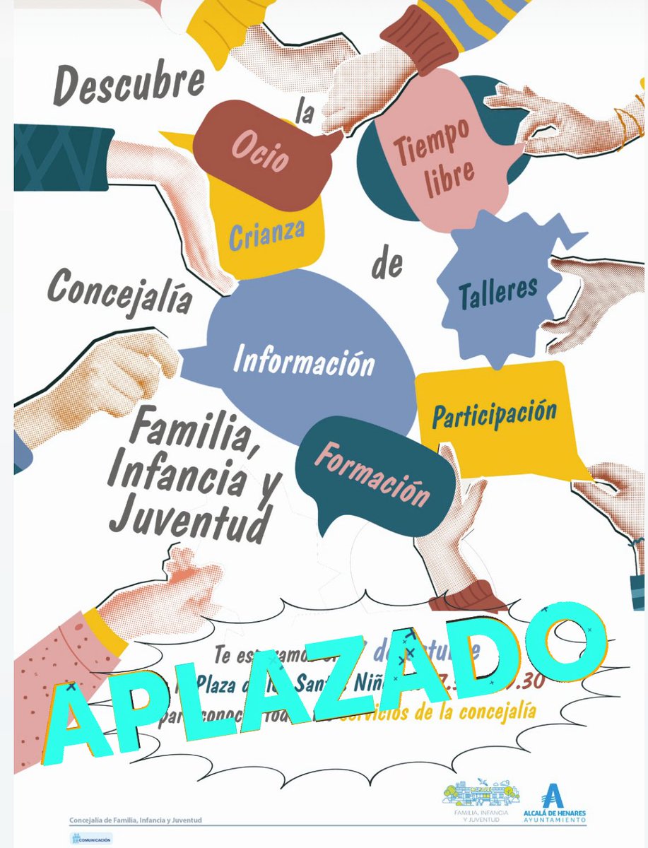 JUVENTUD |
❌🌧️ APLAZADA por condiciones meteorológicas adversas la presentación de la oferta formativa y de ocio de la Concejalía de Familia, Infancia y Juventud, que se iba a celebrar este viernes, 17 de octubre, a partir de las 17:30 horas, en la 'Plaza de los Santos Niños'.
