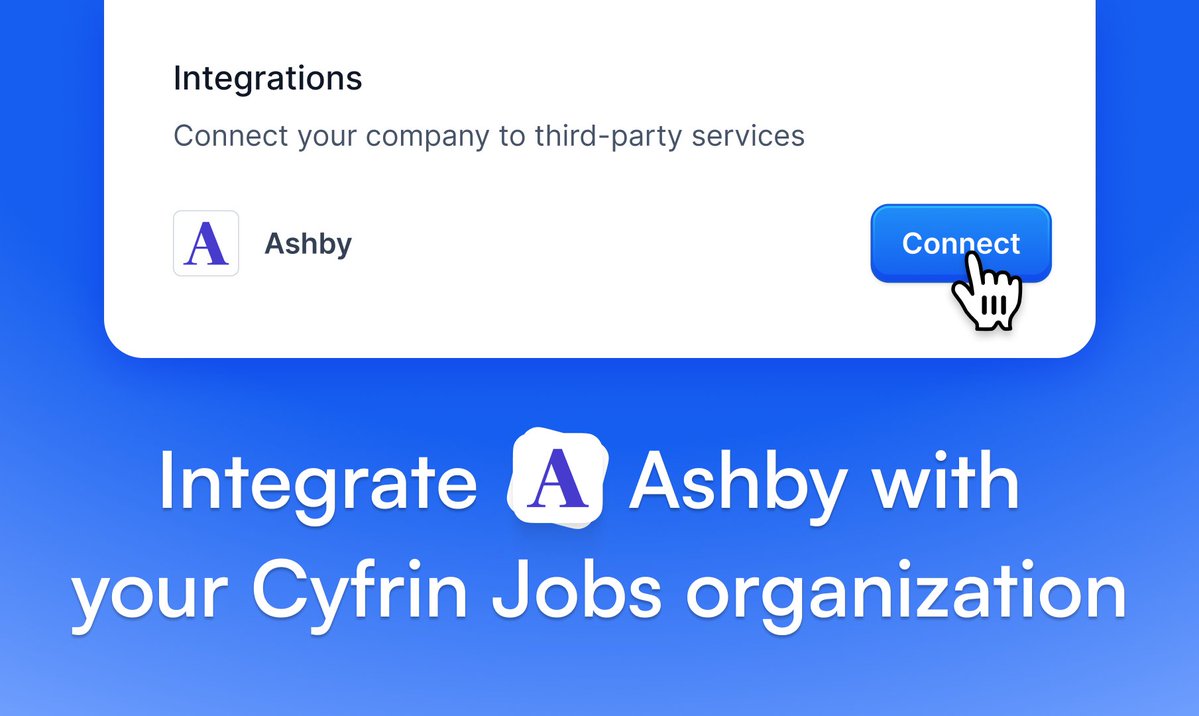 We’re thrilled to share Cyfrin Jobs is now an official <a href="/ashbyhq/">ashbyhq</a> ATS integration partner.

- Connect your Cyfrin organization to your Ashby account
- Import your job listings
- Seamlessly track applicants through Ashby’s system

Start by creating your organization profile today 👇