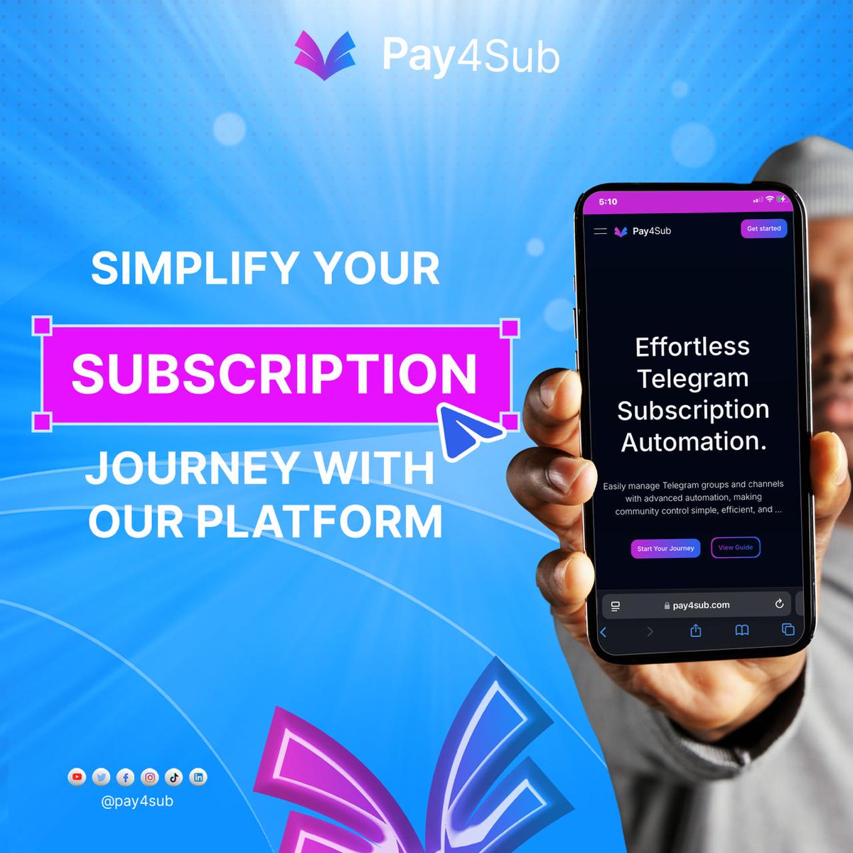 pay4sub_'s tweet image. Make managing subscriptions a breeze! Simplify, automate &amp;amp; grow with Pay4Sub.

#Pay4Sub #SmartAutomation #TelegramBusiness #DigitalTools #WorkSmart #FYP #CreatorsHub