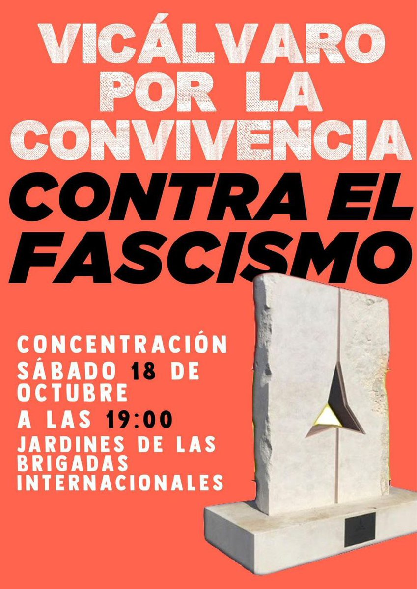 No permitiremos que los fascistas difamen a las personas sin hogar ni ensucien Vicálvaro con sus bulos. Somos un barrio solidario y antifascista 🔻

📅 Sáb 18 · 19h
📍 Jardines Brigadas Internacionales (Vicálvaro)

✊ ¡Fuera reaccionarios de nuestros barrios!