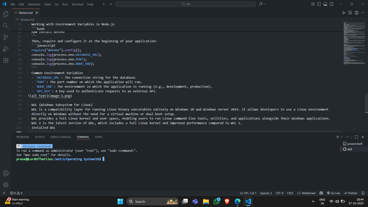 Prasad_Yeole_'s tweet image. Day 74 - LC & OS 🪐
- Solved : LC 680
- OS Progress :
- Env vars, Worked with .env, dotenv, and process.env
- Explored common env vars like PORT, NODE_ENV, API_KEY
- Installed & configured WSL for Linux on Windows
#100DaysOfCode #buildinpublic #JavaScript #NodeJS #DSA #LeetCode