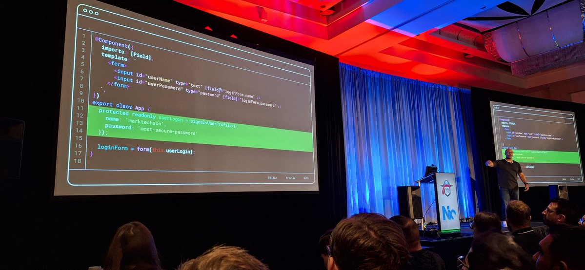 MikeZks's tweet image. @marktechson turned into an @angular #SignalForm - live on stage at @ngconf! 🥳