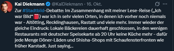 EnterStrategy's tweet image. #Diekmann wünscht sich Detroit-#Stadtbild,
Hauptsache keine Dönerläden.
Nur gibt es dann leider auch vor 8pm keine "deutsche Speisekarte" und nicht mal mehr Asia Restaurants, die als letzte u.a. die Breite Gasse in Nürnberg vor der Totalverödung bewahren nordbayern.de/nuernberg/sorg…
