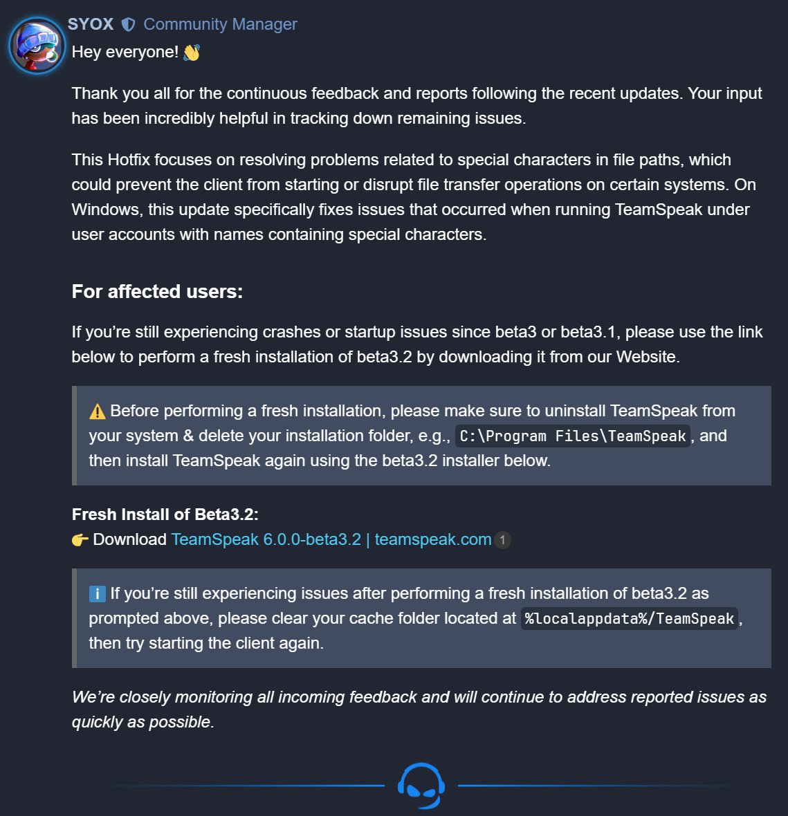 TeamSpeak Dev Updates tweet media