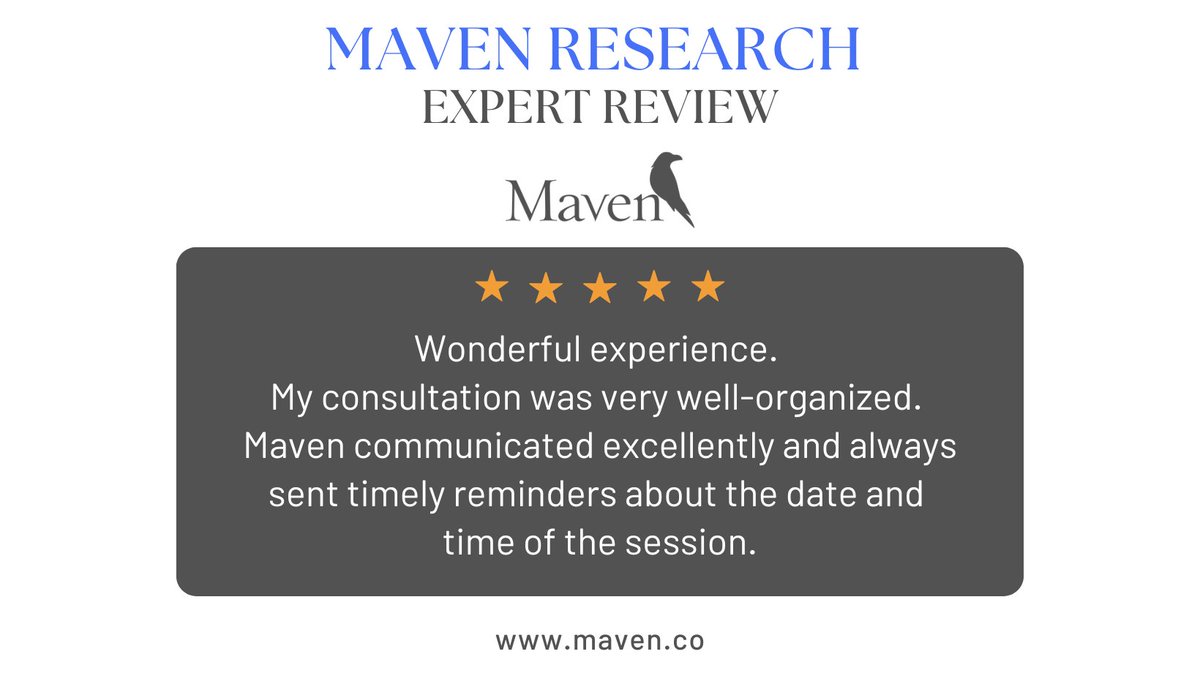 MavenRes's tweet image. Seamless consulting, exceptional experience. ✨ 
Clear communication, timely reminders, and smooth coordination make Maven sessions simple, rewarding, and worth your time. 
Share your expertise effortlessly: 
🔗 maven.co/become-a-consu…
#ExpertNetwork #ProfessionalConsulting