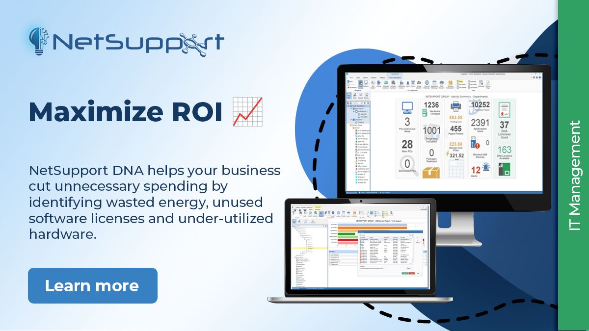 NetSupportICorp's tweet image. Can you see your wasted IT spending? NetSupport DNA can. 👀
Identify unused licenses, under-utilized hardware, and wasted energy to maximize ROI for your business.
Learn more: buff.ly/94BBxR1 
#ITAssetManagement #NetSupport #ITBudgets
