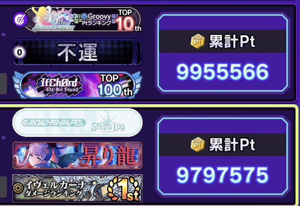 数字の並びが綺麗なのでスクショしたら上の人もすごい