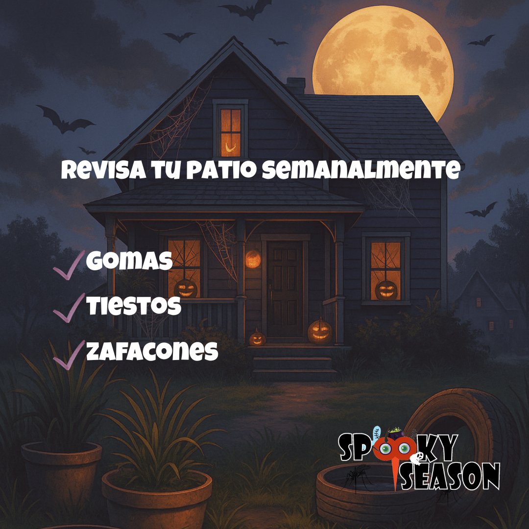 🦟🏠 Esta temporada, ¡no dejes que los mosquitos se apoderen de tu patio! 

Revisa cada semana y vacía, cepilla, tapa o bota cualquier recipiente que acumule agua.