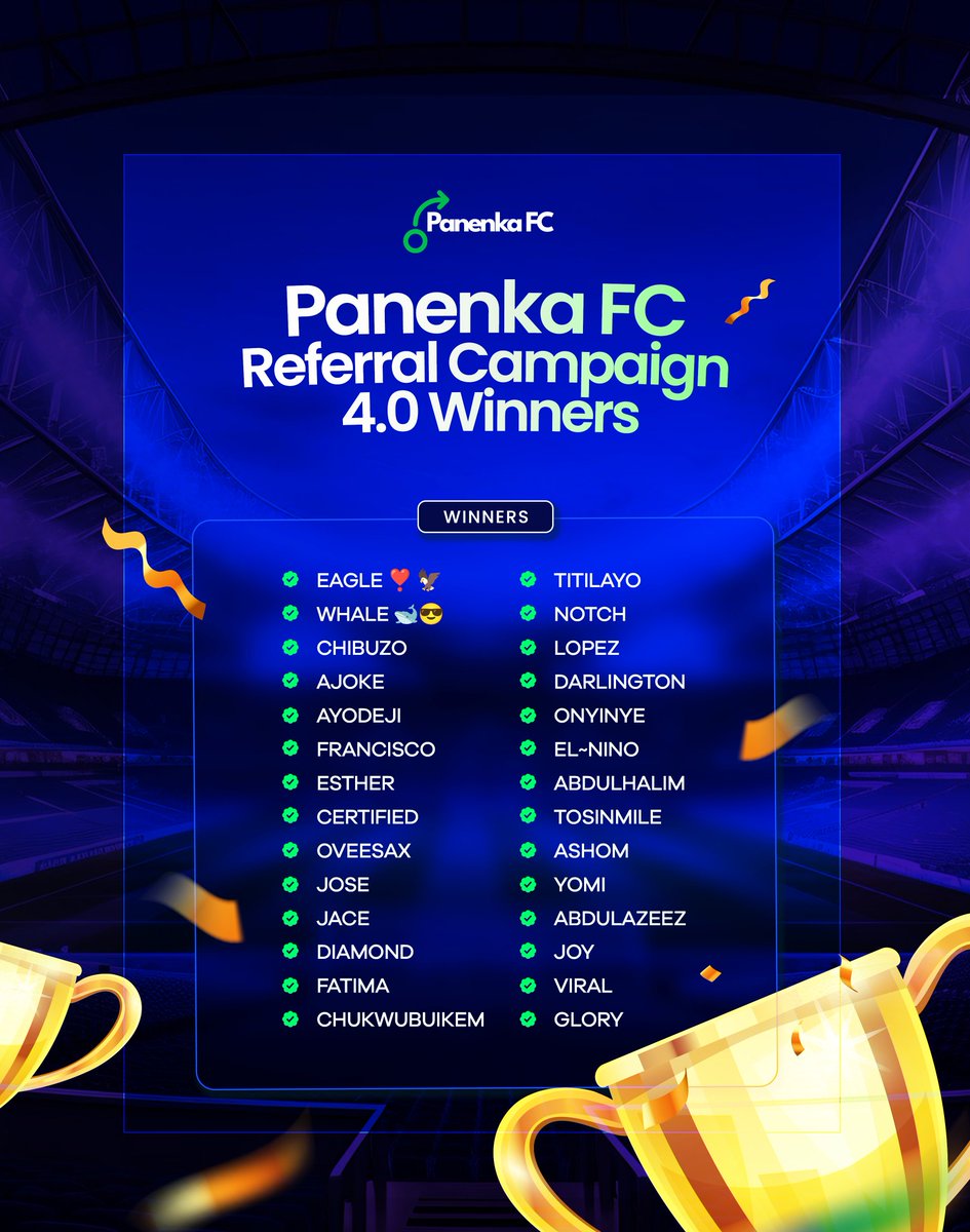 Referral Campaign 4.0 Winners 🏆 

A huge shout out to the managers who participated in last week's campaign👏, our community keeps growing all because of you!

If your username is below, kindly send us a DM to claim your prize. Congratulations!

If you missed out this time, stay
