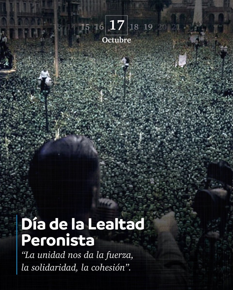 La lealtad es ese compromiso que nos mueve a seguir trabajando por la justicia social y la grandeza de nuestra Patria, que nos abraza en un amor inquebrantable por nuestro pueblo.

Hoy se cumplen 80 años de aquella primera movilización del 17 de octubre de 1945, un hecho