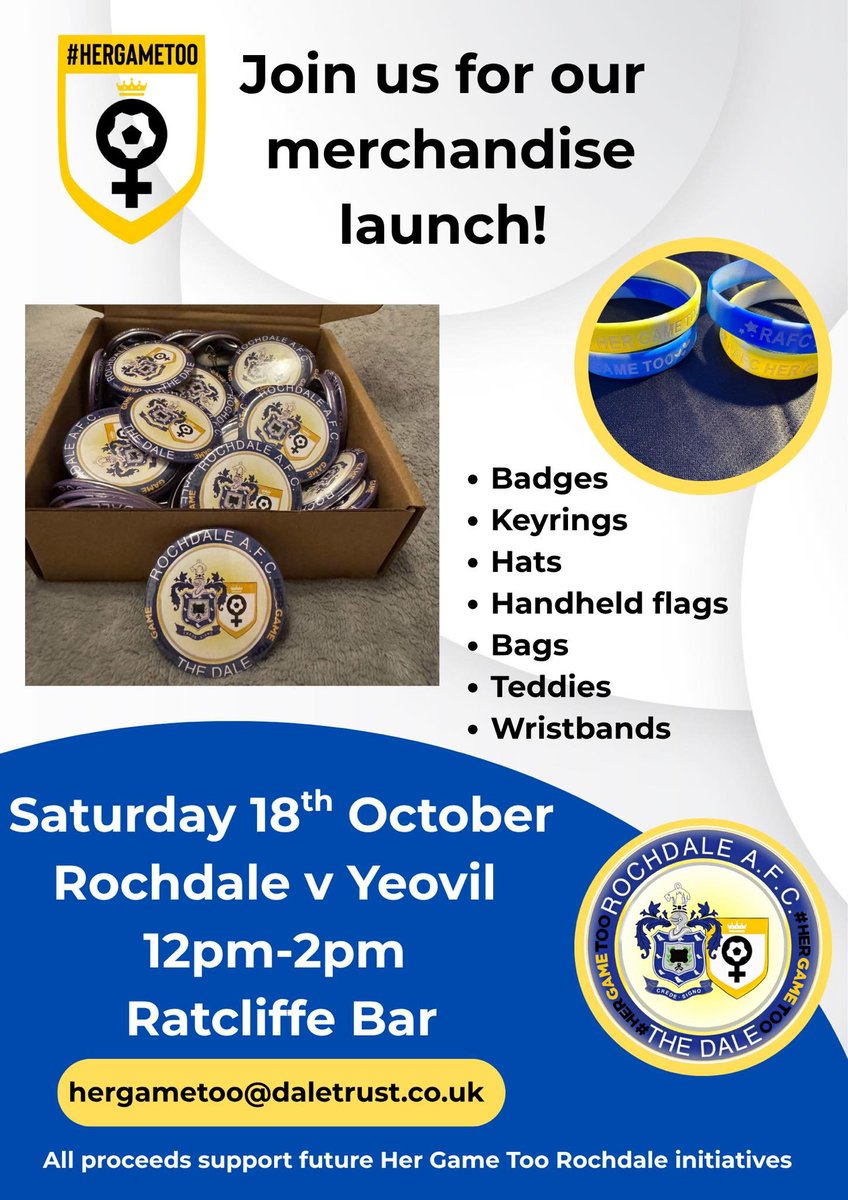 A reminder about tomorrow. We will be set up next to the Dale 1907 table in the Ratcliffe bar from 12pm. Every pound raised help fund local initiatives, raise awareness, and provide resources to tackle sexism in football and promote inclusivity across the club and community💙