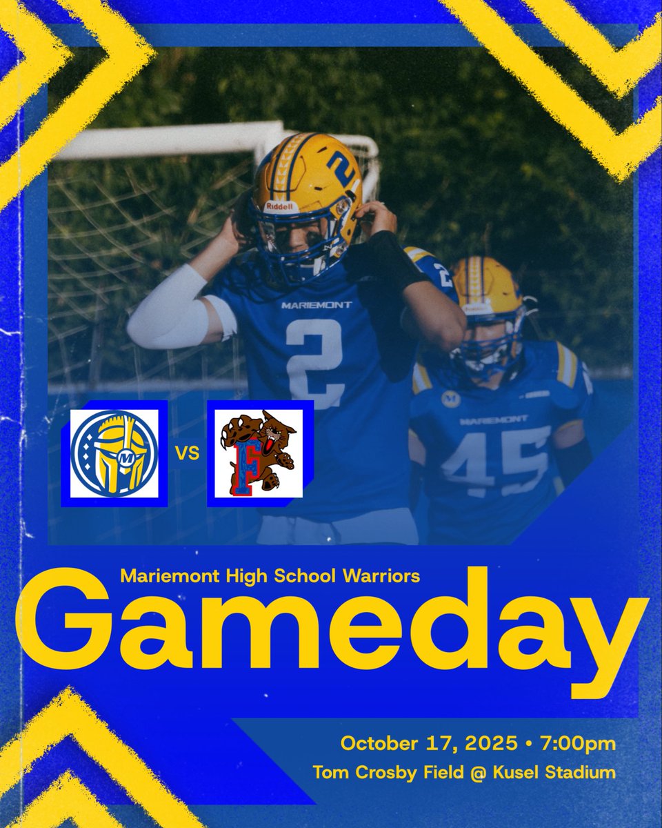 🚨Week 9🚨

🆚 Finneytown Wildcats

⏰7:00pm

📍Tom Crosby Field @ Kusel Stadium

🗓️ Senior Night

#GoWarriors
#faMily
