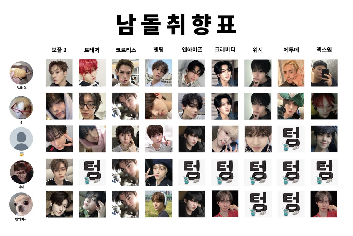 남돌취향표를하다 ..