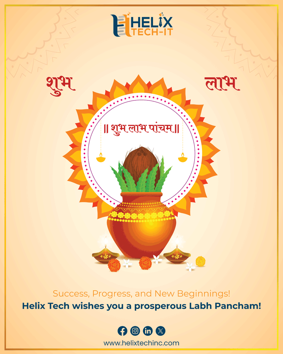 HelixTechIT's tweet image. May Labh Pancham bring you an abundance of luck, profit, and joy. We wish you Success, Progress, and New Beginnings! A prosperous Labh Pancham from Helix Tech.

#labhpacham #shubhlabh #newbeginnings #success #businessgrowth #indianfestival #prosperity #helixtech