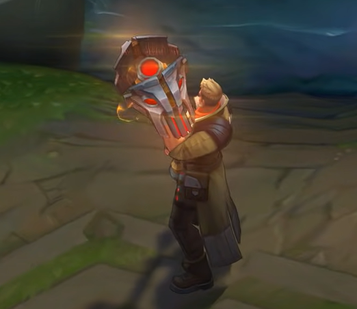 Not yet, but what is more romantic than matching your hammer's appearance with your archnemesis's mask?  (Creator Viktor and Resistance Jayce skins from the Battlecast universe League skin line)