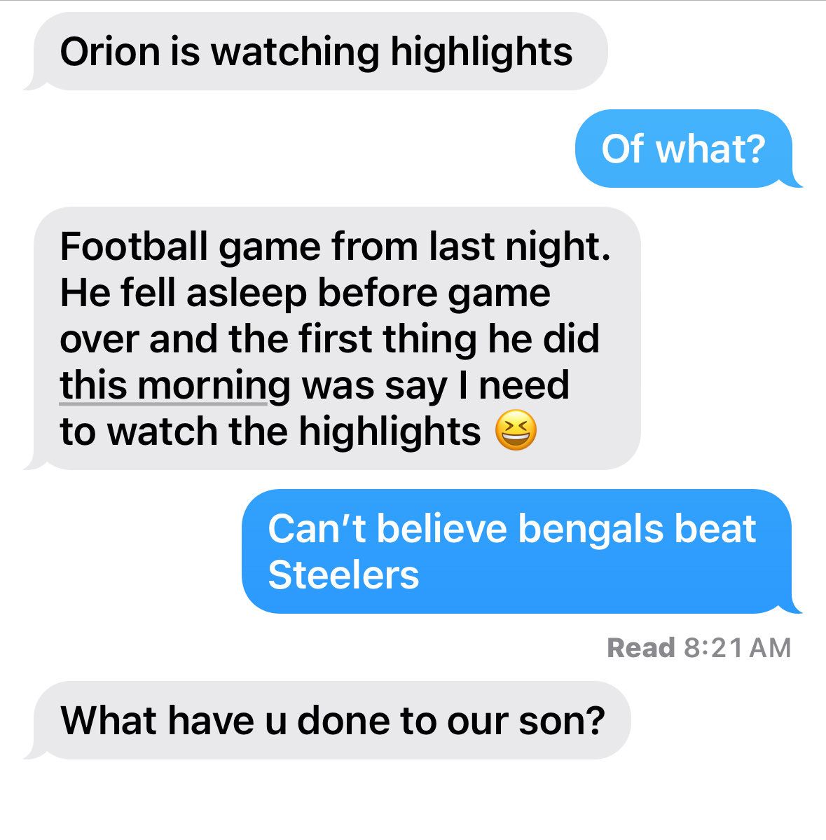 My 7 year old son is hooked on football.  Even when Daddy is away, he’s watching it all.