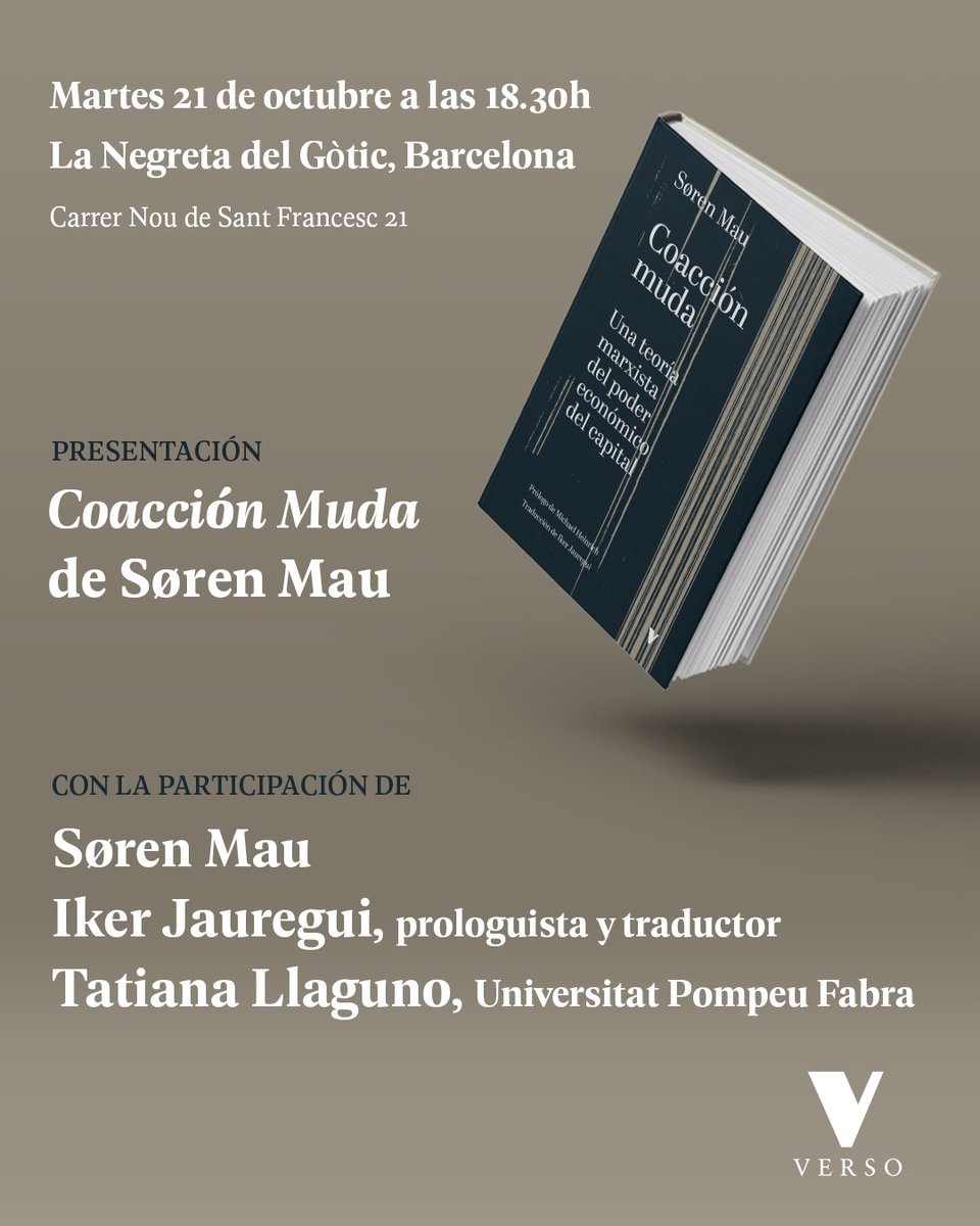 📖🗣️ El autor <a href="/sorenmau/">Søren Mau 🇵🇸</a> visitará Barcelona el próximo 21 de octubre para hablar de su libro 'Coacción muda'.  

¡No te lo pierdas!