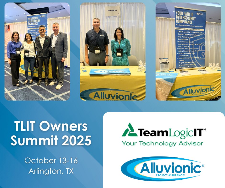 Alluvionic's tweet image. Alluvionic joined the 2025 TeamLogic IT Owners Summit in Arlington, TX (Oct 13–16) as a vendor. Elizabeth Huy and Bobby Padilla represented us, connecting with TLIT owners to build and strengthen partnerships. Learn more: alluvionic.com/how-this-msp-h…
 #Alluvionic #TLIT