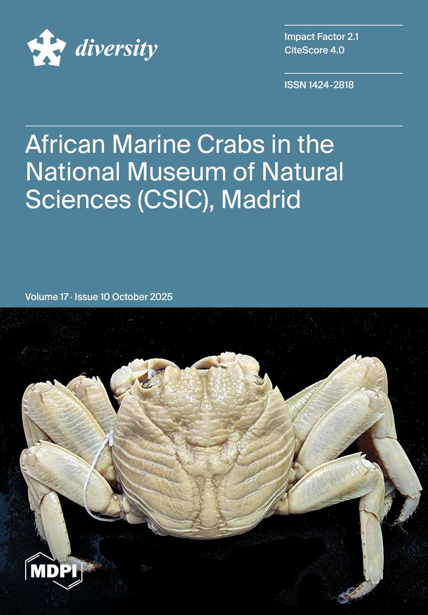 😀Somos portada del volumen 17 correspondiente al mes de octubre de <a href="/DiversityMDPI/">Diversity MDPI</a> !
Grapsus tenuicrustatus, colectado en la expedición La Coquille (1824) en aguas de Islas Mauricio.
Ejemplar perteneciente al artículo publicado el pasado 1 de octubre mdpi.com/1424-2818/17/1…