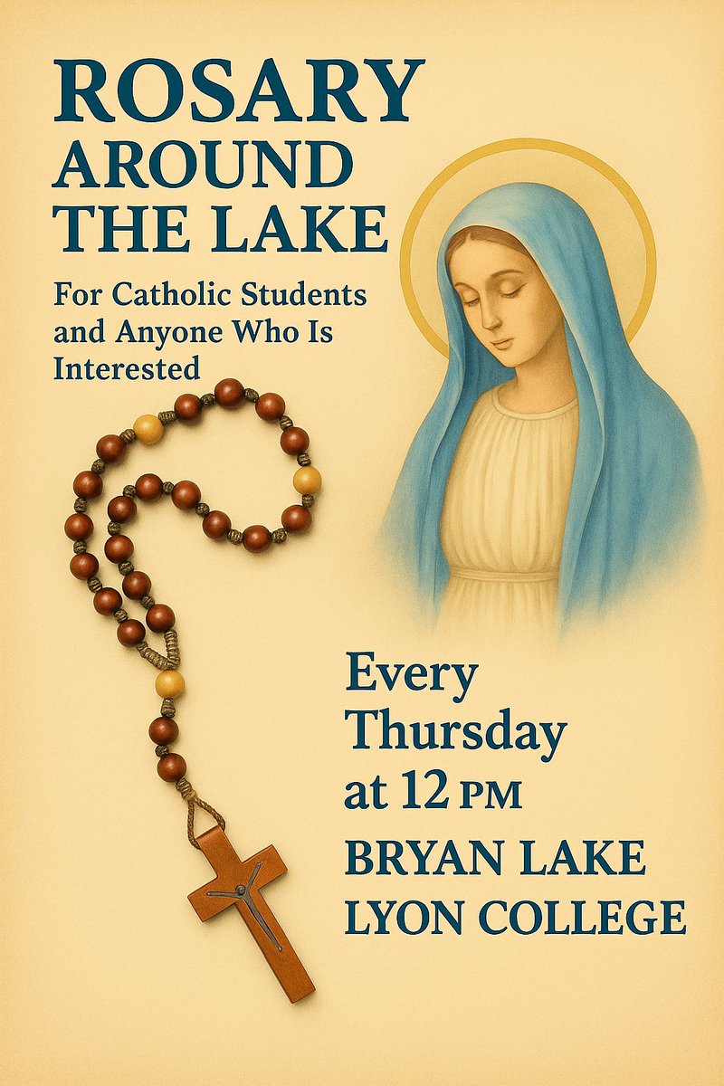Faith and reflection aren’t common topics here, but our first “Rosary around the Lake” at <a href="/LyonCollege/">Lyon College</a> showed how shared tradition builds community.
Thanks to Sr. Maria (St. Mary’s) and Chaplain Rev. Maggie Alsup. Monthly campus Mass coming soon!
#LyonCollege #Catholic #Rosary