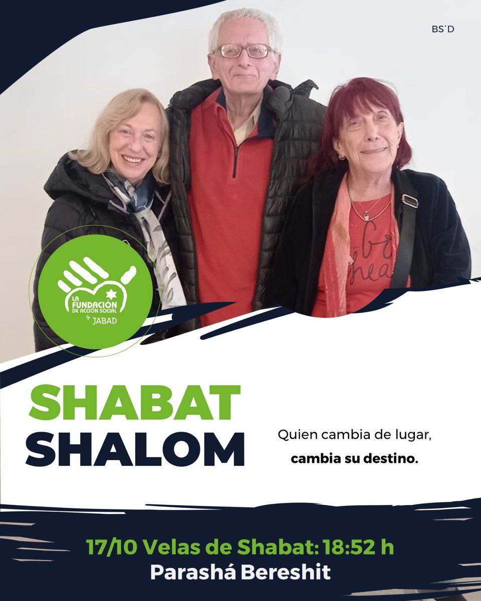 ¡Shabat Shalom!

🕯️ Horarios de Shabat
 👉 Encendido de velas: viernes 18:52 h
 👉 Fin de Shabat: sábado 19:49 h

#ShabatShalom