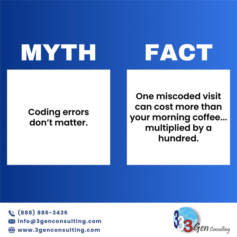 3gen_consulting's tweet image. Think coding mistakes are no big deal? ☕💸 Think again!
One miscoded visit can cost you hundreds. With 3Gen’s precision coding, errors are caught early, compliance stays on track, and every claim earns what it deserves. Don’t let small mistakes brew big losses.
#MedicalCoding