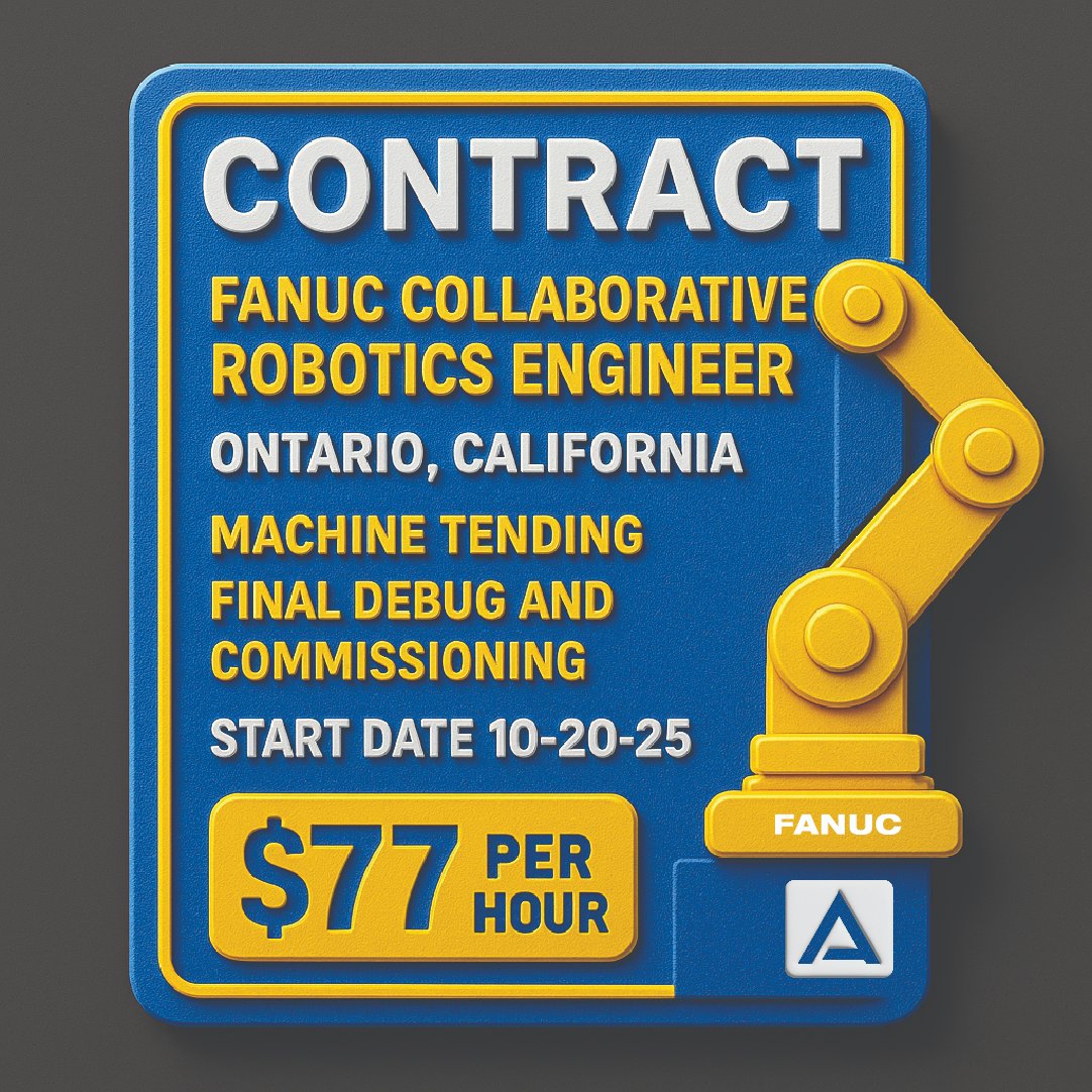 Tony_Automate's tweet image. Click Here to Learn More and Apply Now!
automateamerica.com/app/automation…
#FanucRobotics #RobotProgramming #CollaborativeRobots #Cobot #CNCMachining #ManufacturingJobs #AutomationEngineering #ContractWork #Ontario #California #RoboticsJobs
