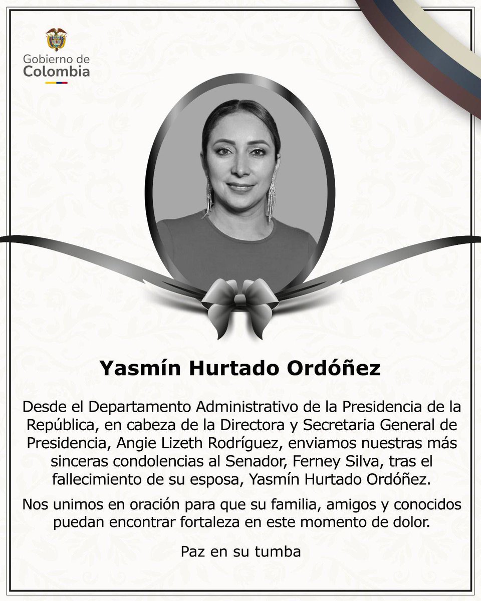 petrogustavo's tweet image. Mis sentido pésame al senador Ferney Silva del Pacto Histórico Por la muerte de su esposa en un accidente de tránsito en la Vega Cauca.
Yasmín Hurtado Ordóñez QEPD