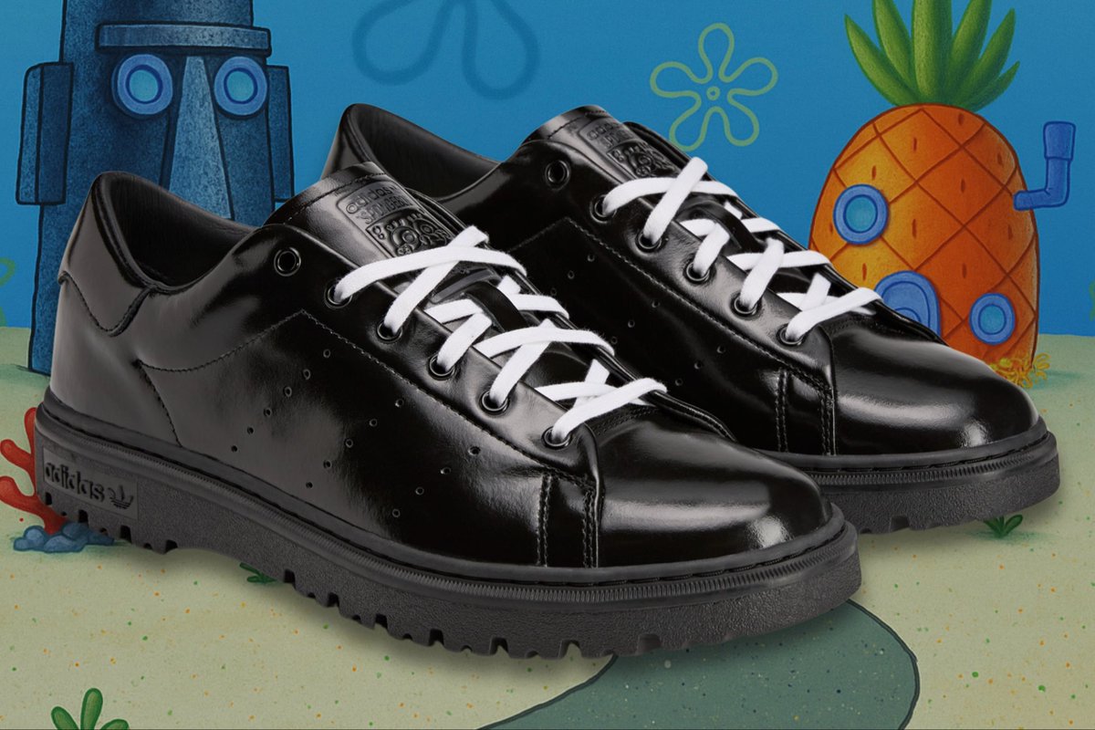 SoleRetriever's tweet photo. IMAGINATION: adidas actually turned SpongeBob’s famous shoes into Stan Smith Freizeit dress shoes 😂🔥

These release along with Patrick Superstars in November 🗓️ https://t.co/eMdmg1osKd