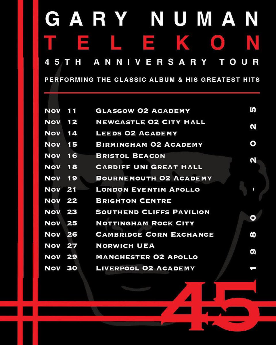 #GaryNuman

25 days to the opening show of Telekon 45th Anniversary Tour starting in Glasgow 🏴󠁧󠁢󠁳󠁣󠁴󠁿