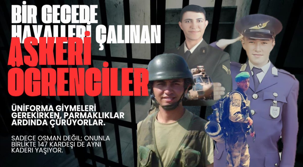 📌 Bir gecede hayalleri, hayatları çalındı❗️
#AskeriÖğrenciyeZulmeSon
AskeriÖğrenciye ZulmeSon