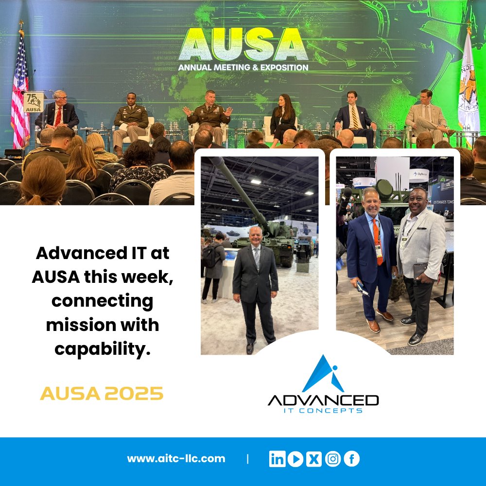 AITCinnovate's tweet image. Great conversations with soldiers, program leaders &amp;amp; partners this week @AUSAorg.  Our team appreciated the chance to discuss how #AdvancedIT supports mission-critical operations across IT enterprise, training &amp;amp; FMS.

Let’s keep the conversation going aitc-llc.com