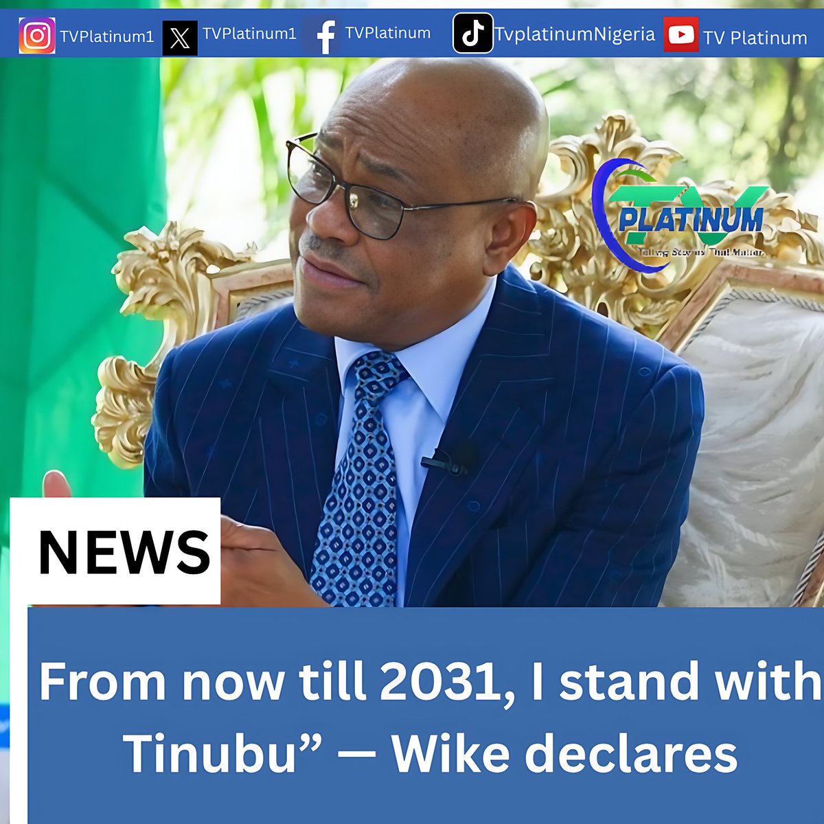 TVPlatinum1's tweet photo. FCT Minister, Nyesom Wike, on Friday dismissed claims that a faction of PDP is urging him to contest the 2027 presidential election.

Read more here👉 https://t.co/ZIGTpWI1fm

Mavo Blord Reno Omokri South Korea Odumodu Young Jonn#kenedeyforyou #Wikedefamation #Kolade Rema Imisi https://t.co/uGITfvOWaJ
