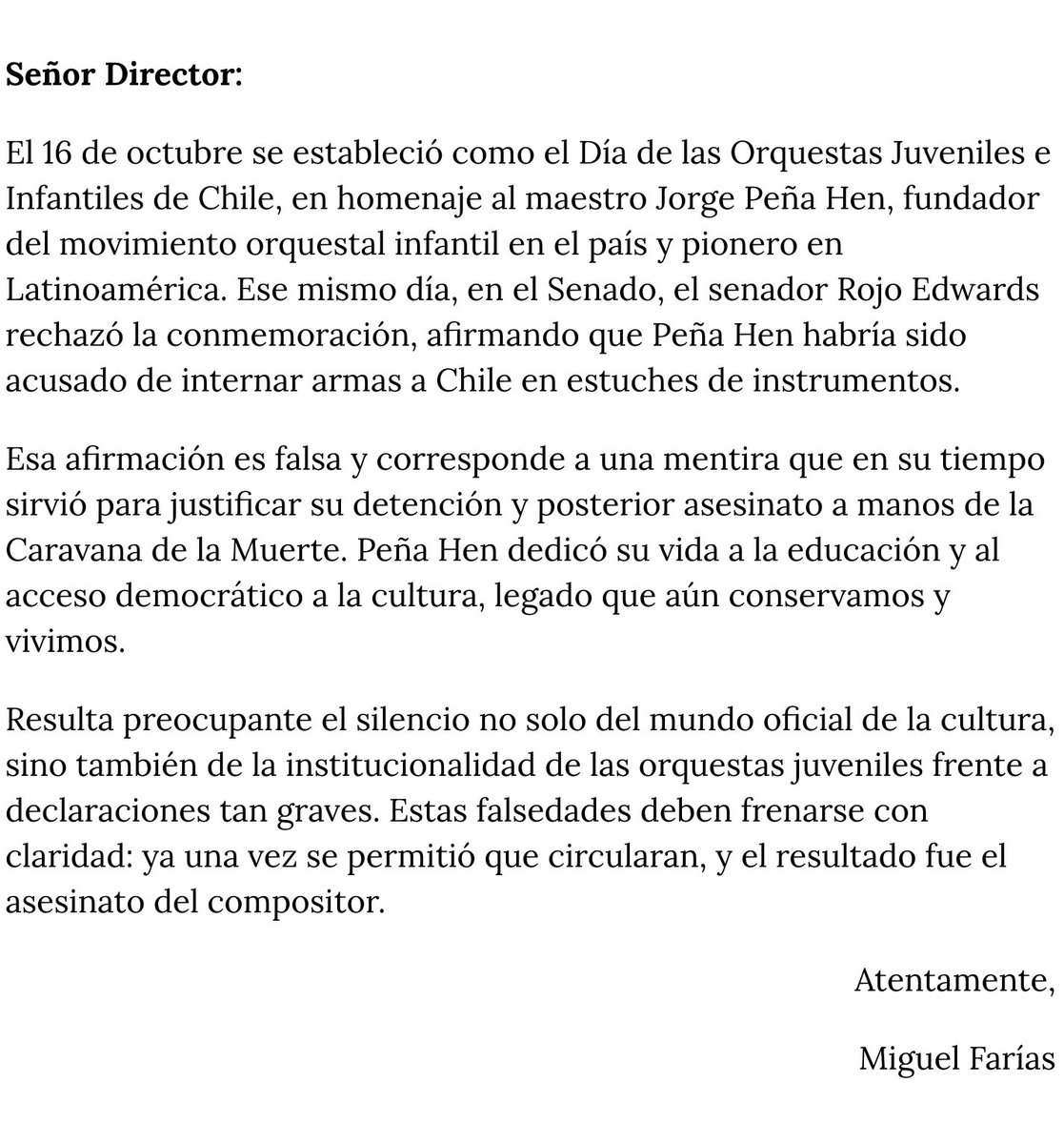 Carta al director hoy en <a href="/elmostrador/">El Mostrador</a>