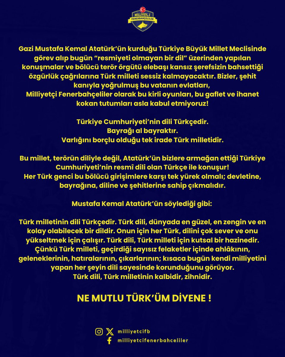 milliyetciFB's tweet photo. Ey Türk istikbalinin evladı! 

İşte, bu ahval ve şerait içinde dahi vazifen, Türk istiklal ve cumhuriyetini kurtarmaktır. Muhtaç olduğun kudret, damarlarındaki asil kanda mevcuttur.

NE MUTLU TÜRK’ÜM DİYENE ! 

#MİLLİYETÇİFENERBAHÇELİLER https://t.co/7aPj6oAbWk