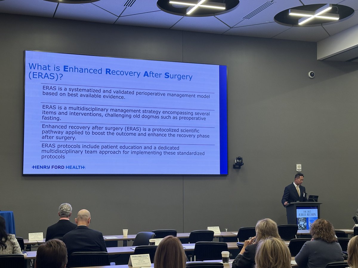 HenryFordNeuro's tweet photo. Today we have heard many great talks, including @vicchangus who shared updates on #MSSIC use of rehabilitation and no opioid use in spine surgery recovery. https://t.co/RGdpdS3UwU