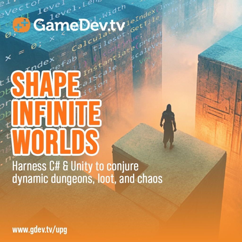 GameDevTV's tweet photo. ๐ Shape infinite worlds with Unity & C#. Generate layouts, loot, enemies & eerie adventures.
Shape it here! ๐ https://t.co/vH0cm1e4cw
#GameDev #IndieDev #CursedDev #HalloweenDev https://t.co/TVAk27mmRV