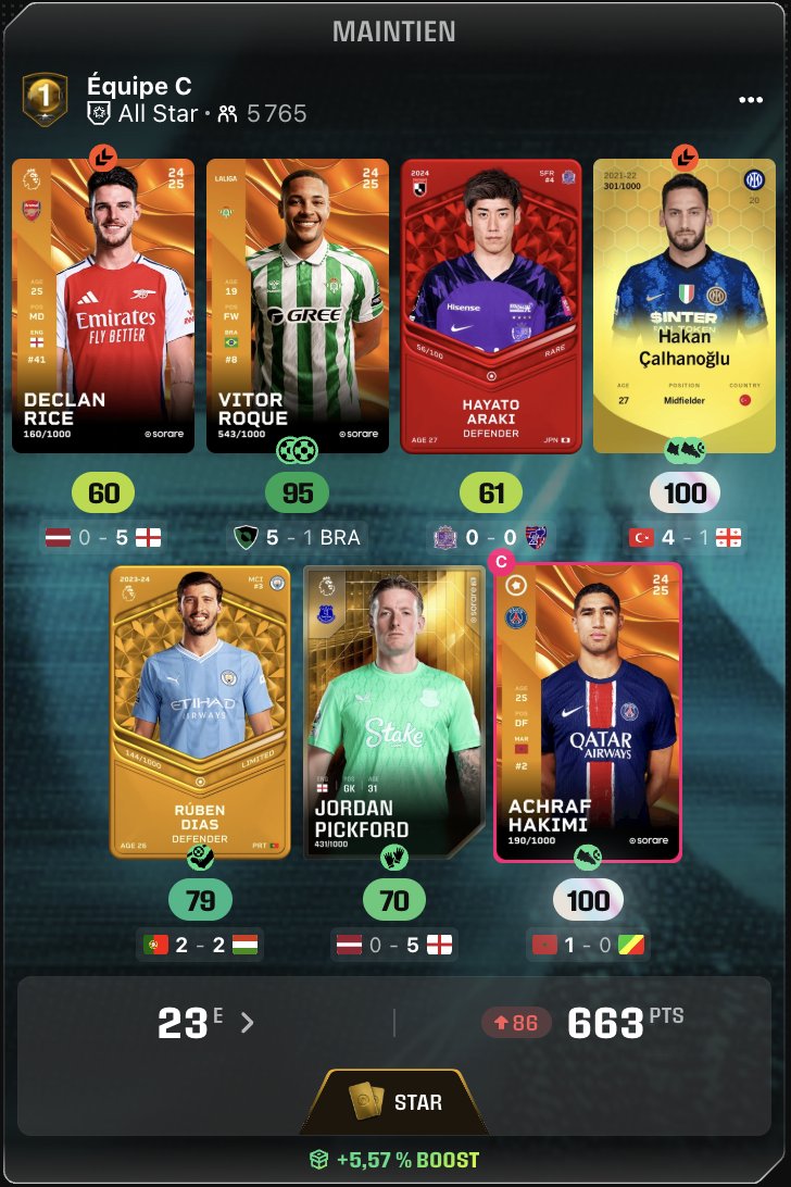 23ème place en AS sur cette midweek et c'est Lord Vanaken qui tombe 🇧🇪

Ca vient compléter le stack du Club Brugge donc on prend !

Et vous ça a donné quoi cette midweek l'équipe #Sorare ?