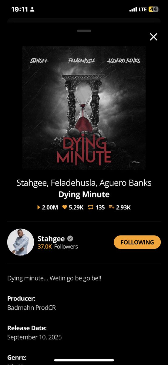 StahgeeStats's tweet photo. Dying minute by @Stahgee1 X @feladehusla X @aguero__banks have reached an incredible 2 MILLION streams on @audiomack This milestone is a testament to the love, support, and energy from every single one of you who’s streamed, shared, and vibed to song.#2MillionStreams #SpotifyMil https://t.co/31Loa4J7r6
