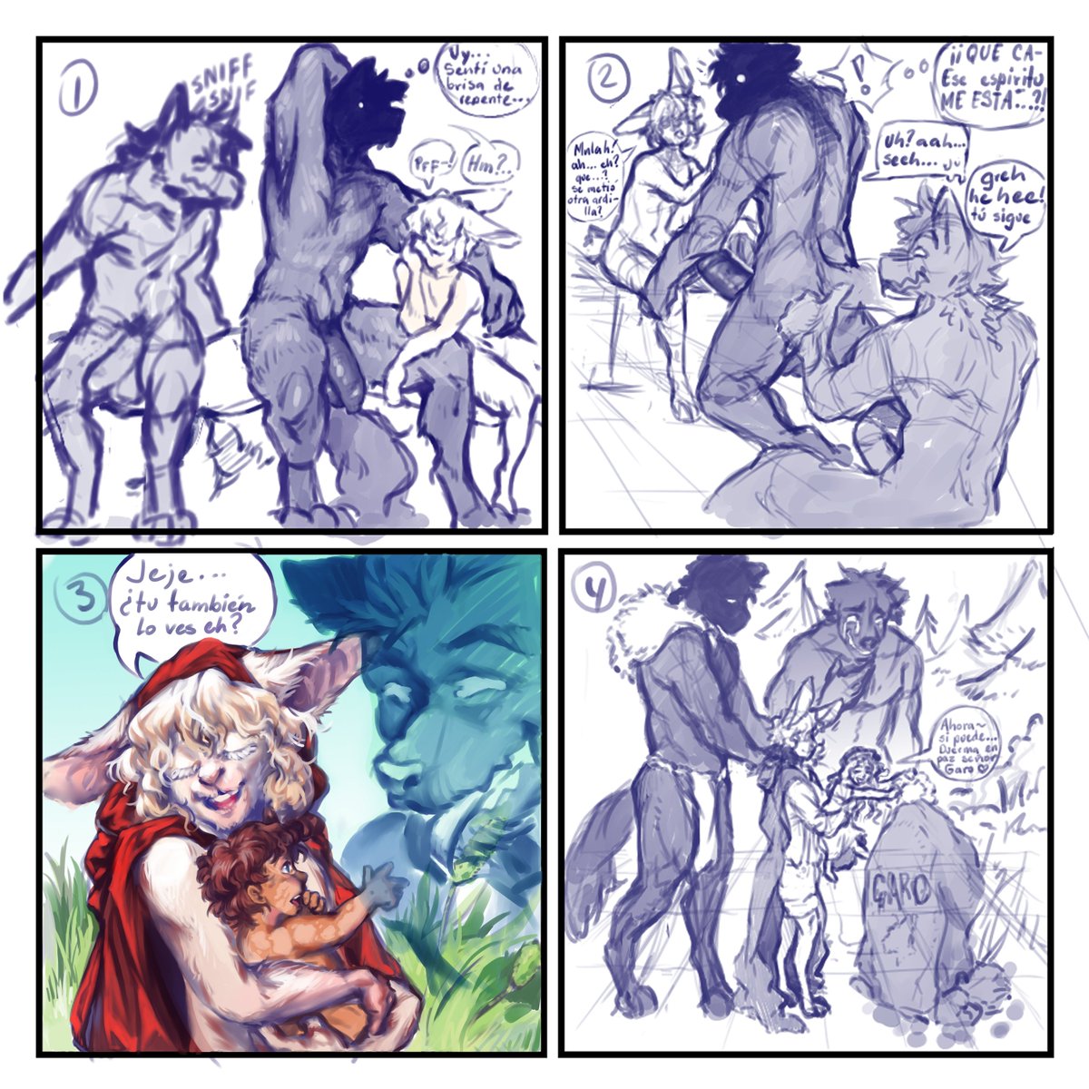ESTO SI O SI TENIA QUE REVIVIR!! 🗣️✨oficialmente a Garö (OC de <a href="/LRick152/">Lord Wolf (COMMISSIONS OPEN/アートコミッション開催中!)</a> ! ) lo he canonizado como padrino de la hija de mis bebes 🐺🐰💜 (1/4)

esta es una idea de viñetas que tenia por ahí y que quise continuar, ahora solo faltan 3 jeje..