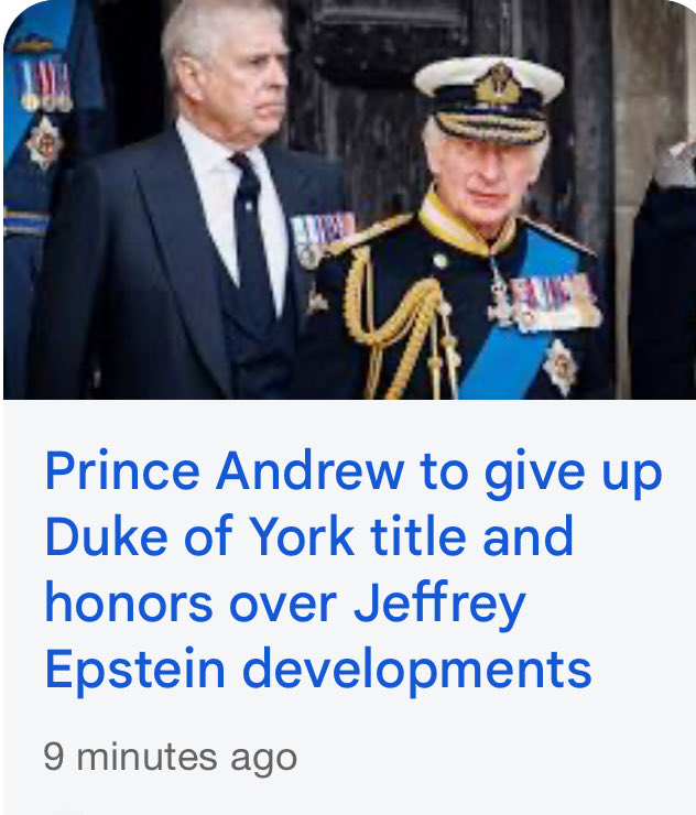 SantaSurfing's tweet image. Prince Andrew Gives up Royal Title as Duke of York title over Epstein developments! 🔥🥳🔥🥳🔥🥳

No Royal person would ever do this unless they are broke and powerless and or the Monarchy no longer exists! 🔥

nbcnews.com/news/amp/rcna2…