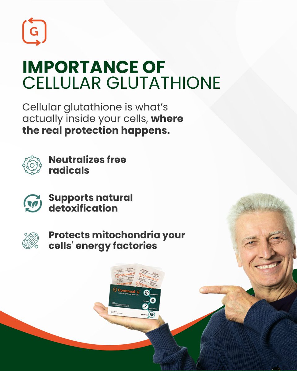 continual_g's tweet photo. The protection is happening inside your cells, and cellular glutathione is the core of it! It's critical for: 

✅ Neutralizing free radicals 
✅ Supporting natural detoxification 
✅ Protecting your cells' energy factories (Mitochondria) https://t.co/eEzZZq6cuM
