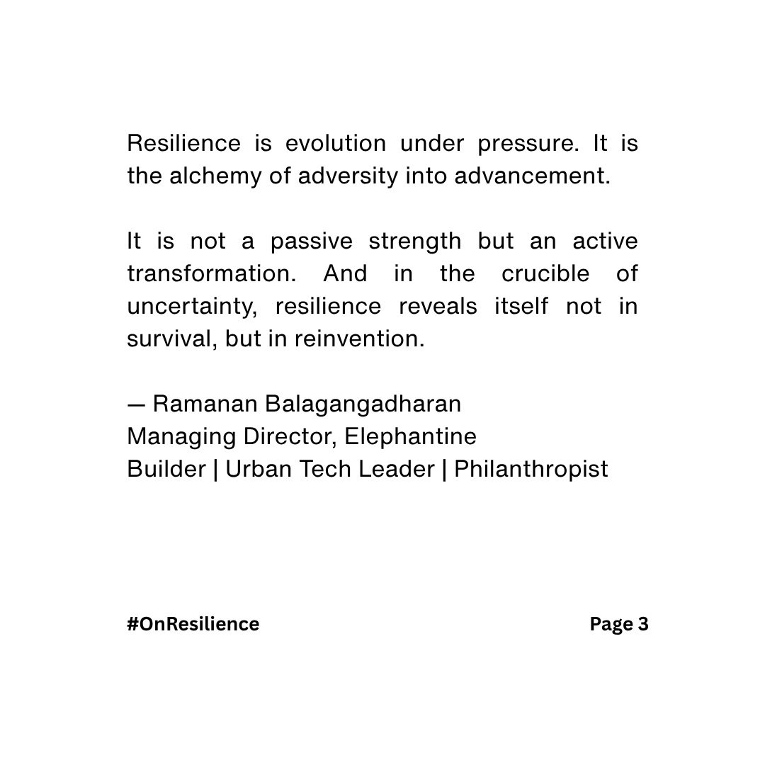 Ramanan_Ba's tweet photo. Resilience isn’t about bouncing back — it’s about breaking forward.
Recovery takes us back to who we were.
Resilience takes us forward to who we must become.
It’s evolution under pressure — the alchemy of adversity into advancement.
- Ramanan Balagangadharan
#OnResilience https://t.co/bxvPuGFOo8
