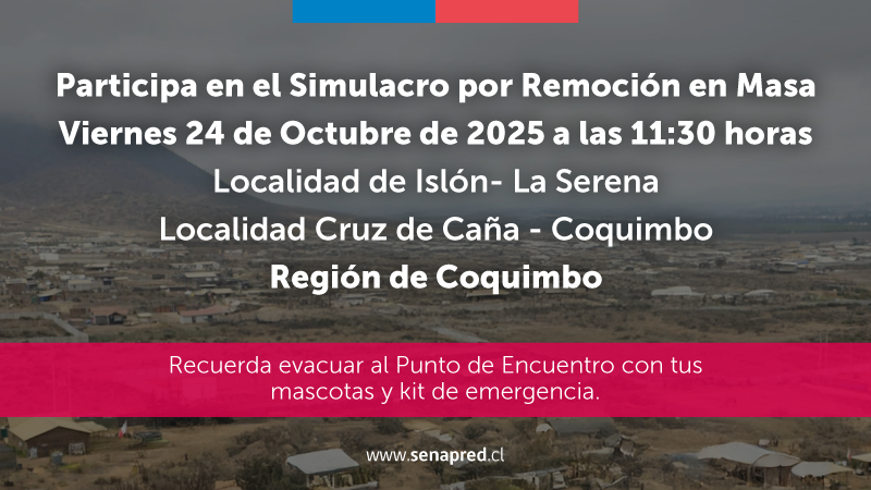 Senapred's tweet photo. 📢 #ChilePreparado Este 24 de octubre tenemos la oportunidad de aprender y mejorar nuestros planes de emergencia en el #SimulacroCoquimbo. ¡Juntos hacemos un #ChilePreparado Más info en https://t.co/d8VPjde6vV https://t.co/KelJExXOr6