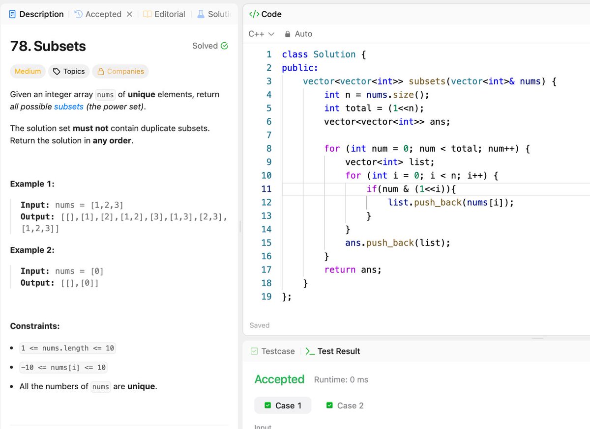 AnuragBuilds's tweet image. 👨🏻💻Day 82/100
~💻A professional project structure.
~💻78. Subsets
#100DaysOfCode #DSA #leetcode #webdev