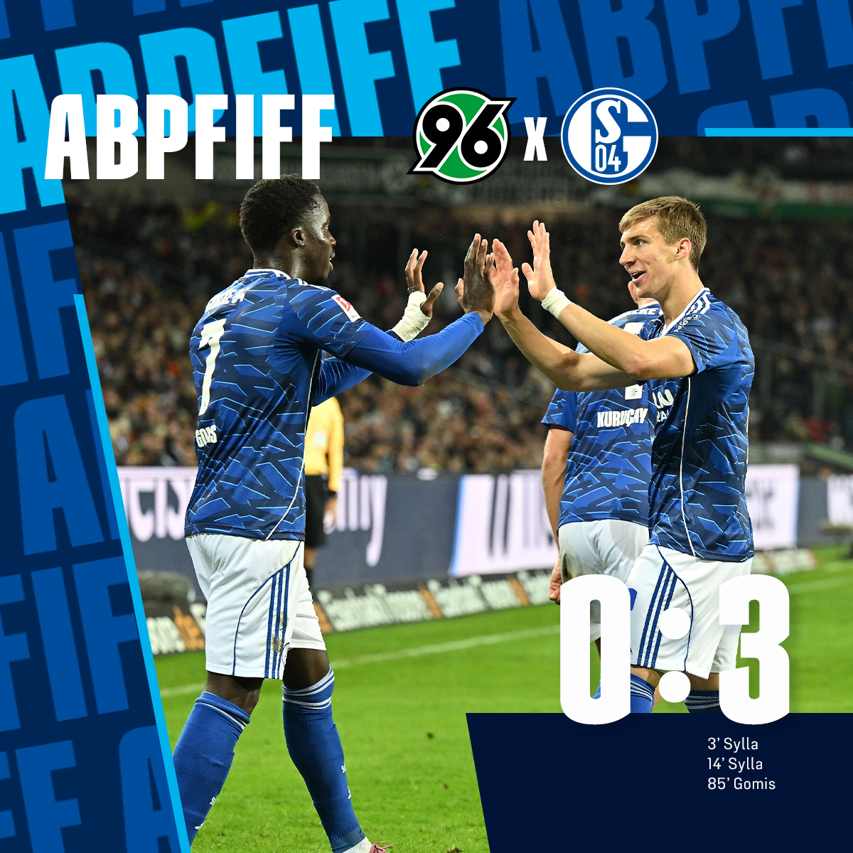 +++ ABPFIFF +++

AUSWÄRTSSIEG IN HANNOVER‼️

⏱️ 90' | #H96S04 0:3 | #S04