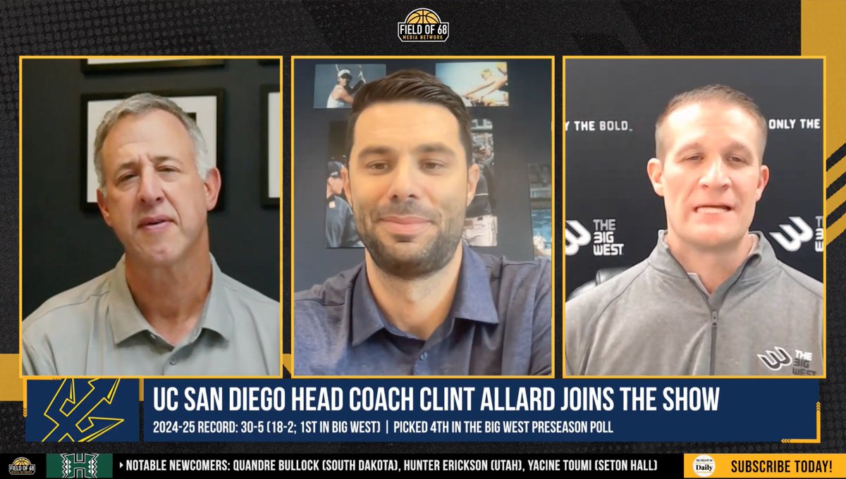 UCSDmbb's tweet image. Coach Allard Live on @TheFieldOf68 Now! #TritonUp