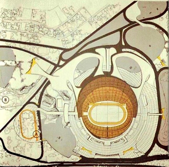 MXESTADIOS's tweet photo. Este fue el proyecto para ampliar a 100 mil personas el Estadio Olímpico Universitario, de cara a los Juegos Olímpicos del 68.
Finalmente no se realizó.
Consistía en crear un tercer piso alrededor de la tribuna del Palomar y colocar una pequeña cubierta periférica. https://t.co/1AJXKWrlIU